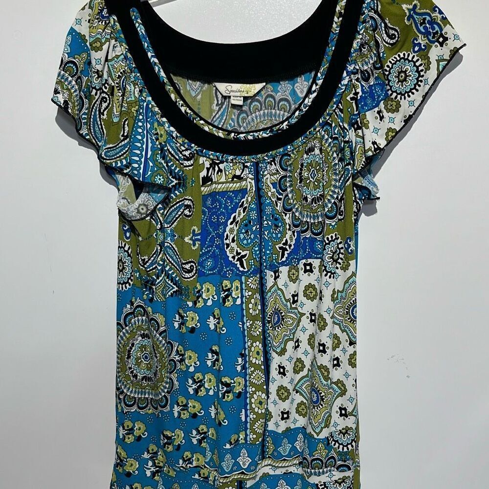 Speechless Women's Multicolor Scoop Neck Flutter Short Sleeve‎ Blouse Size XL